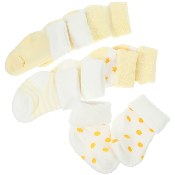Soimiss Infant Warm Socks Cotton 5 Pairs Yellow Mid Calf Socks for Baby