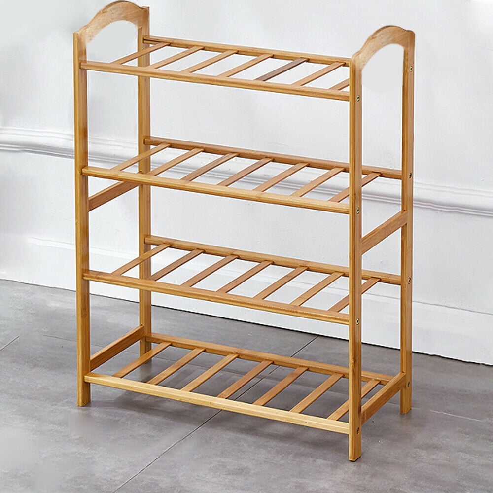 Jahy2Tech 4 SHOE RACK TIER NATURAL BAMBOO WOODEN ORGANIZER STAND STORAGE SHELF UNIT