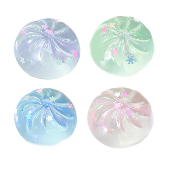 Translucent & Sparkling Mini Bun Squishy Set 4-Pack Pure TPR 3cm Toy & Adorable
