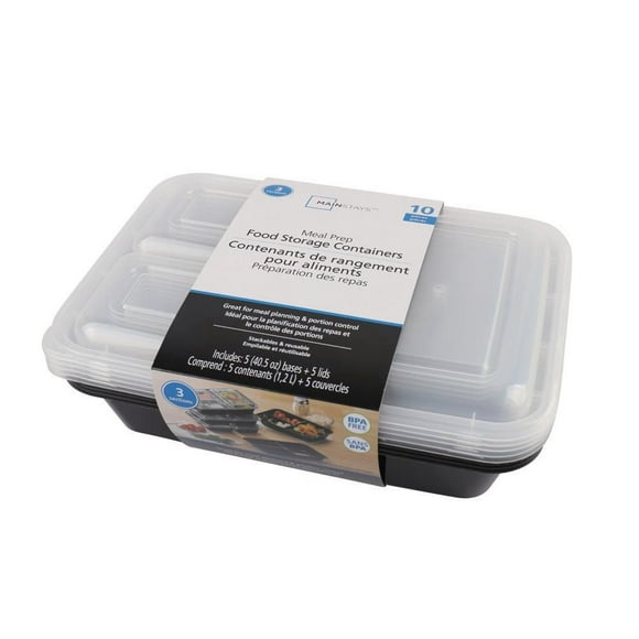 Mainstays 5-pack 3-compartment Meal Prep Containers with Lids – Food Storage Containers for Lunch