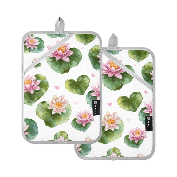 Watercolor Flowers on Leaves Potholders Heat Resistant Pot Holder Set of 2 Oven Hot Pads with Pocket