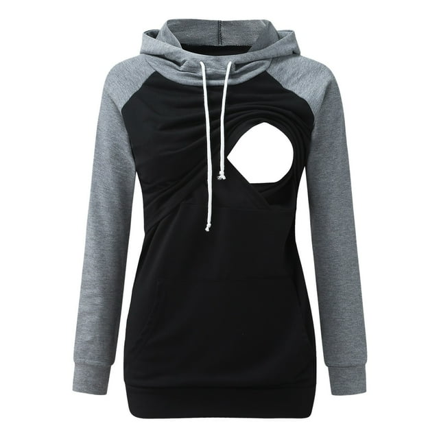 Heliisoer Blouse à Capuche de Maternité à Col Rond à Manches Longues avec Empiècements pour l'Allaitement