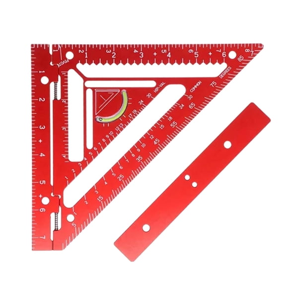 Xirurus Red Aluminum Alloy Rafter Square Tool with Jig Block 7 Inch Woodworking Triangular Ruler Layout Measuring Carpentry Square for Construction and DIY