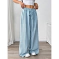 thumbnail image 5 of Women Drawstring Striped Pants Loose Wide Leg Trousers Casual Low Waist Pants Comfy Lounge Pants with Pockets Blue M, 5 of 9