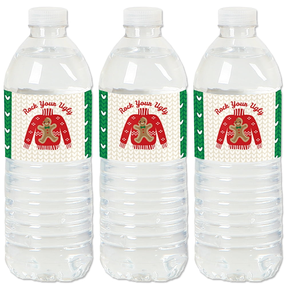 Ugly Sweater - Holiday & Christmas Party Water Bottle Sticker Labels