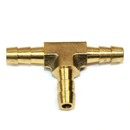 Manifold Tee - FBT44 1/4 Inch Brass Hose Barb Tee Manifold Fitting, Threads: 1/4 inch Barb Tee Manifold Fitting - Machined (Provides seal tight threads) By Interstate Pneumatics