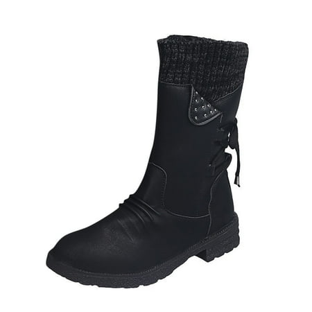 Quealent Wide Mid-Calf Boots For Women Fashion Hiking & Hunting Boots Ladies Water Shoes For Women Autumn&Winter Womens Snow Boots Shoes (Black 43)