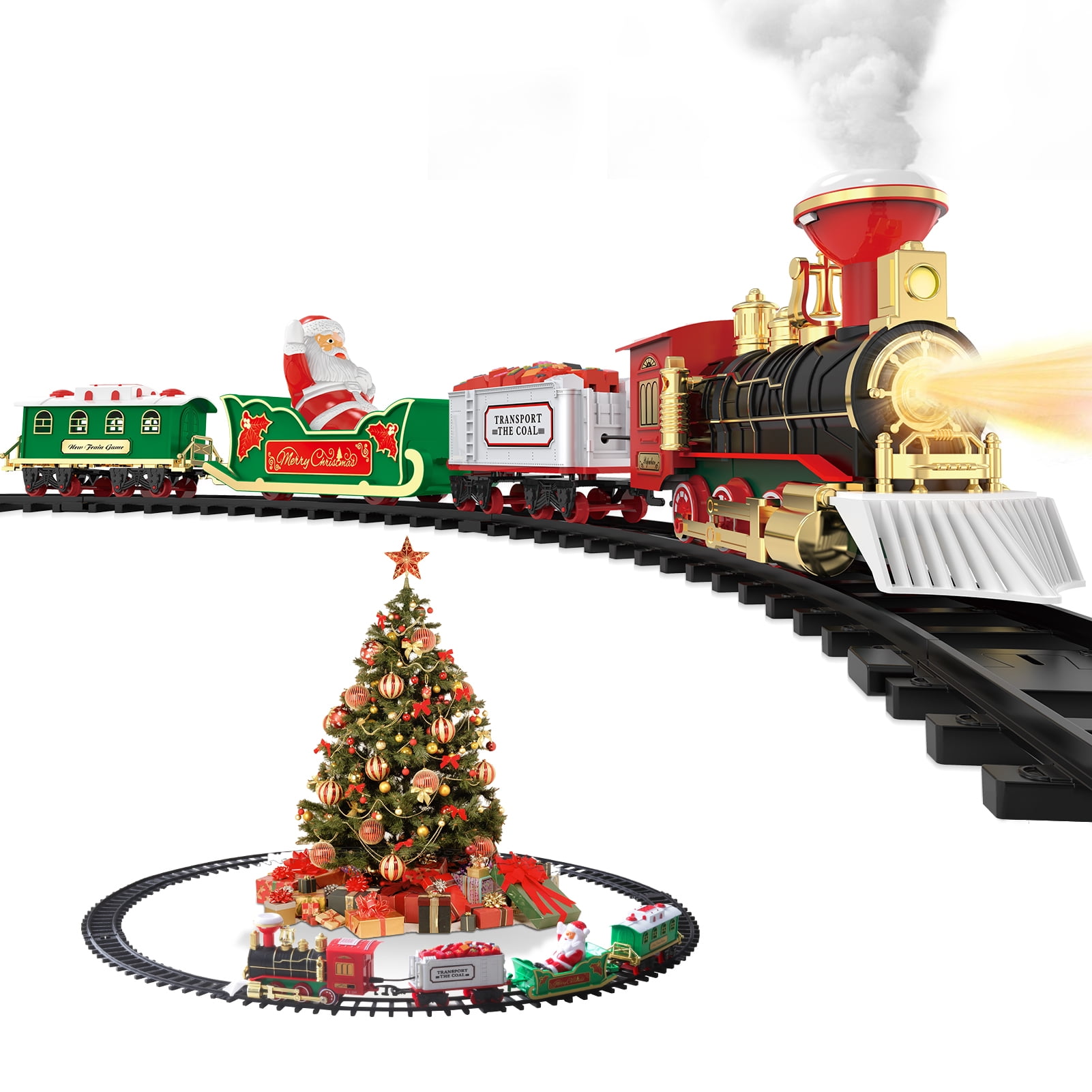  Hot Bee Train Set - Train Toys for Boys Girls w/Smokes, Lights  & Sound, Tracks, Toy Train w/Steam Locomotive Engine, Cargo Cars & Tracks,  Christmas Train Toys Gifts for 3 4