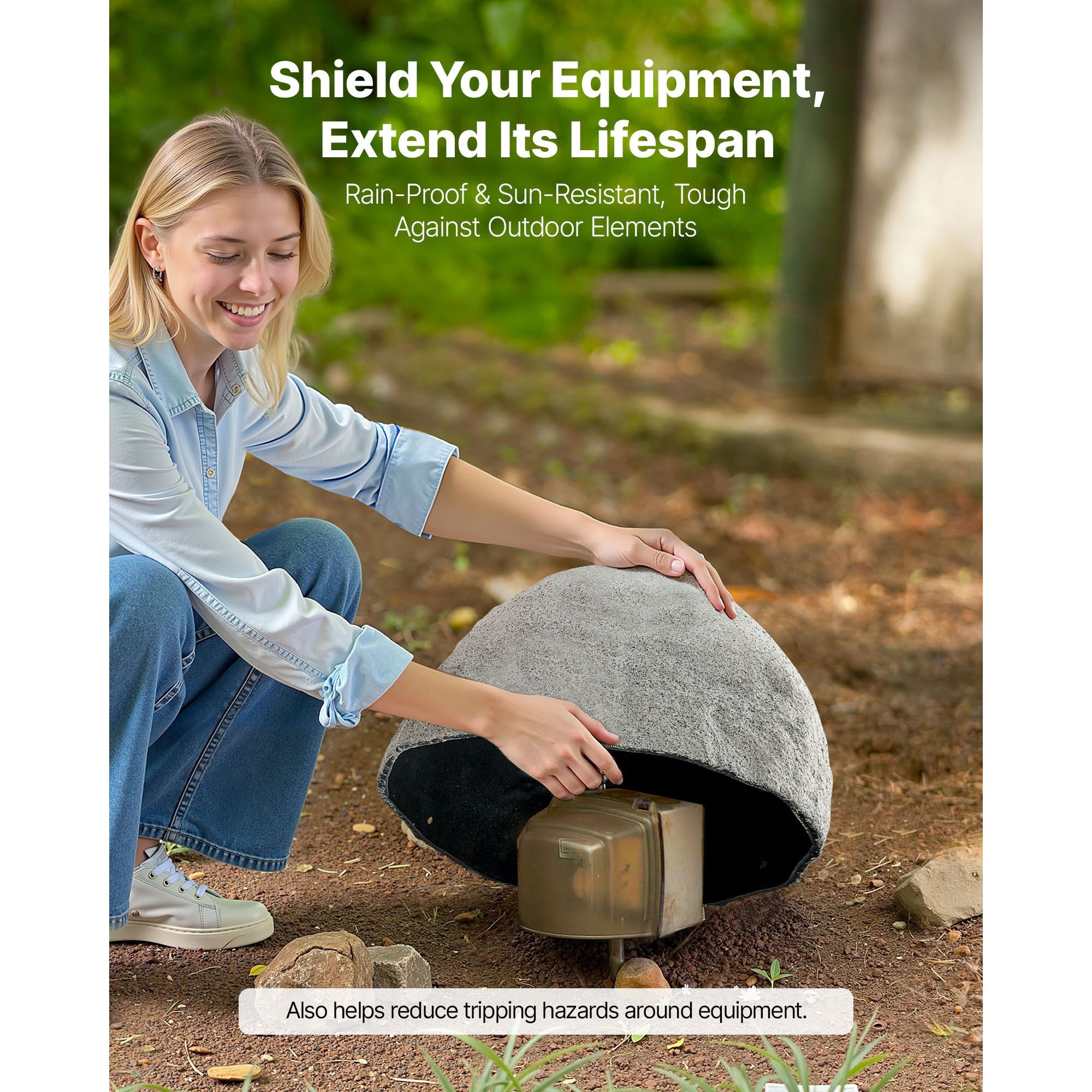Artificial Fake Rock Cover 18.11" x 15.35" x 11.02", HDPE Material, Metal Stakes Included, for Well Pump Electrical Box Concealment