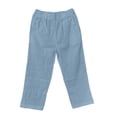 thumbnail image 5 of Aihuaihua Cotton Linen Pants Women Elastic High Waisted Straight Leg Lounge Pants Casual Slacks Summer Trousers with Pockets Blue XXL, 5 of 6