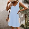 thumbnail image 5 of Women's Cotton Blend Tank Dress V Neck Sleeveless Tunic A Line Swing Knee Length Solid Casual Sundress with Pocket Light Blue,XXL, 5 of 5