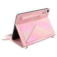 thumbnail image 6 of Colorful Handbag for iPad mini 2021/mini 2024, Stand PU Leather Protection Cover with Crossbody Strap&Handstrap with elastic, Multi-Card Slots Cash Pocket Pen Slot Envelope Case, Deeppink, 6 of 10