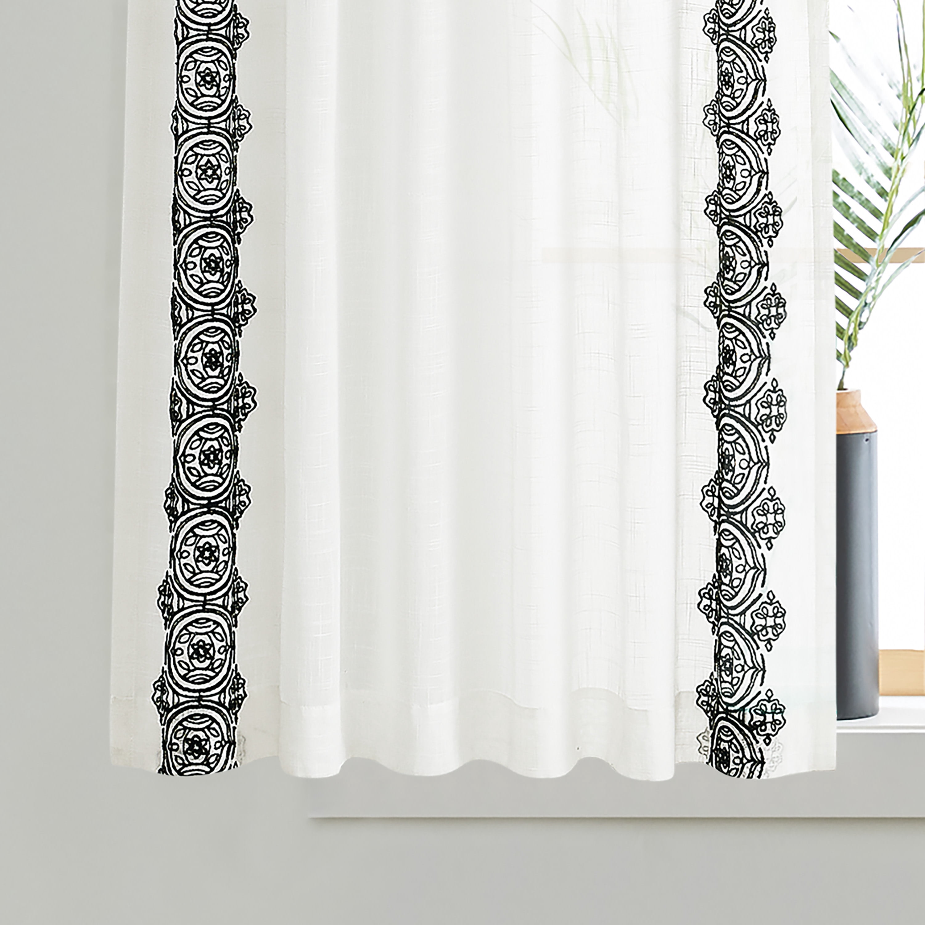 Better Homes & Gardens Embroidered Border Curtain Single Panel, Indoor, Rod Pocket/Back Tab, Vanilla Dream, 50" W x 63" L, Adult