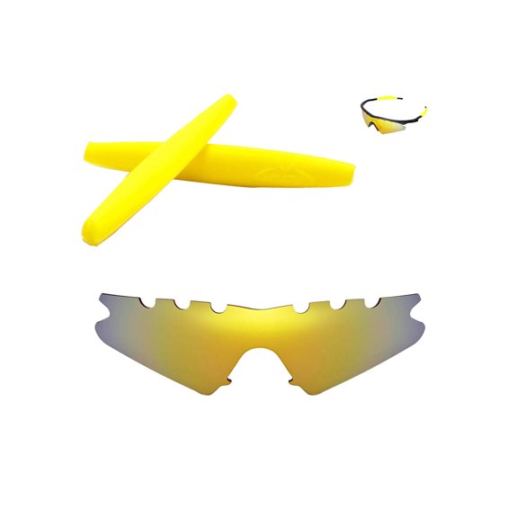 Walleva 24K Gold Polarized Vented Replacement Lenses And Yellow Earsocks For Oakley M Frame Sweep Sunglasses