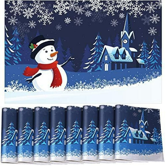 4 Pieces Christmas Placemats Snowman Placemat Elegant Winter Table Mats Heat Resistant Washable Fabric Placemats Xmas Holiday Place Mats for Kitchen Dining Table, 12 x 18 Inch (Navy Blue)