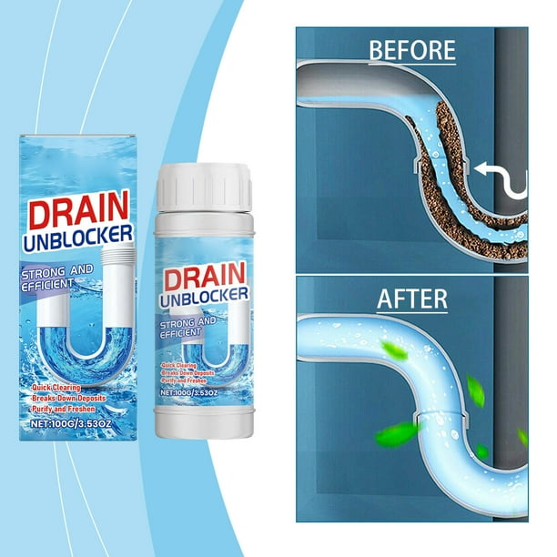 Limpiadores domésticos 100 g Desatascador de desagües en polvo Disuelve la grasa de la cocina/baño y el cabello Limpia tuberías y elimina olores Polvos para dragar desagües