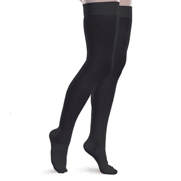 Core-Spun 30-40mmHg Firm Graduated Compression Support Thigh High Socks (Black, Medium Long)