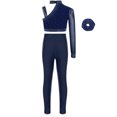 thumbnail image 2 of TSSOE Kids Girls 2 Piece Lyrical Ballet Dance Gymnastics Outfits One Shoulder Crop Tops with Leggings Hairband Set Navy Blue 16, 2 of 3