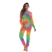 #followme Women's Thermal Henley Bodysuit - Cozy and Comfortable Winter Sleepwear and Loungewear Union Suit (Tie Dye Pastel, Small)