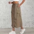 thumbnail image 3 of Womens Cargo Skirt High Drawstring Quick Dry Maxi Skirt Trendy Back Slit A Line Long Skirts Hiking Fall Skirts, 3 of 8