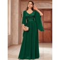thumbnail image 4 of Dark Green V-Neck Sequin Lace Insert Flowing Chiffon Maxi Dress, 4 of 30