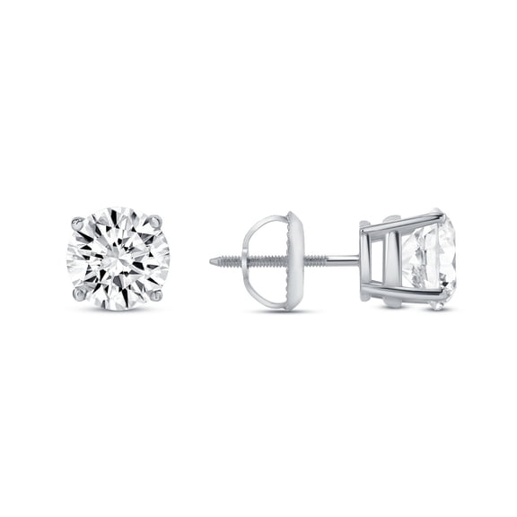 1 Ct Lab Created Grown Diamond Round Real White Gold Earrings Studs Screw