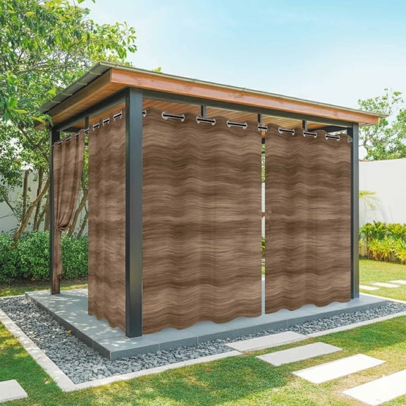 Outdoor Curtains for Patio Waterproof, Brown Wood Grain Outdoor Privacy Panels Grommet, Retro Farmhouse Wooden Plank Blackout Outside Curtains for Porch/Cabana/Pergola/Gazebo 54"x84", 1 Panel