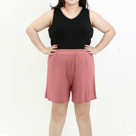 Royisotas Sports Women Shorts Oversized Summer Casual Home Shorts Pocket Elastic Waist Pajamas Solid Color Shorts