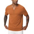 thumbnail image 2 of Taigaofy Men's Henley Shirt Classic Short Sleeve Lightweight Button Slim Fit T-Shirt Casual Top Orange XL, 2 of 7