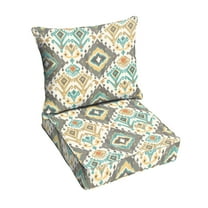 Sorra Home Grey Aqua Ikat Indoor/Outdoor Deep Seating Pillow and Cushion Set, Corded