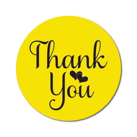 Darling Souvenir Personalized 1.6 Inches Round Yellow DIY Heart Calligraphy Thank You Stickers-45 Pcs