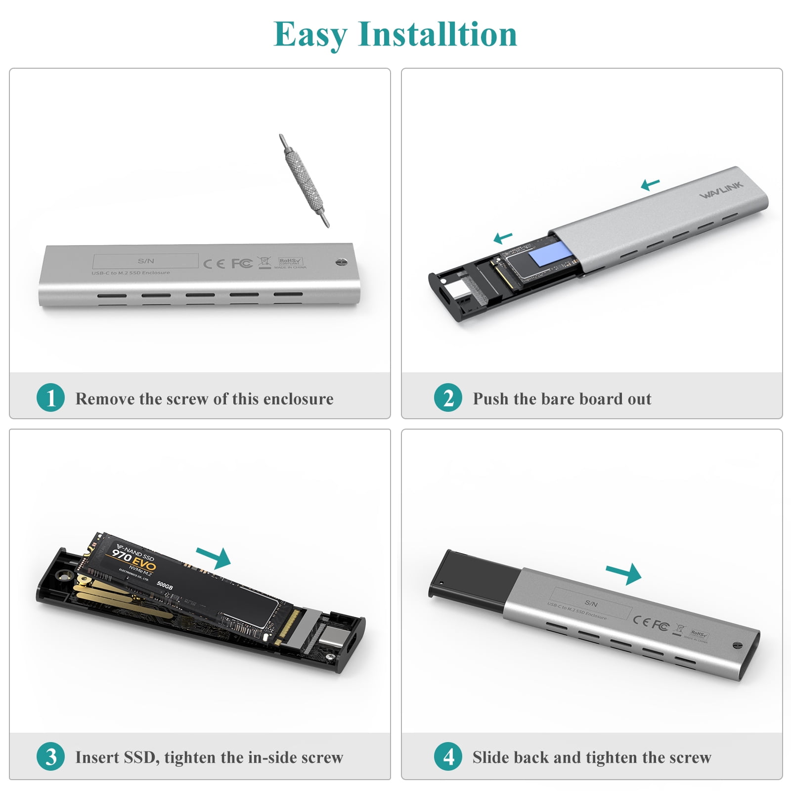 8TB SSD Enclosure, 10Gbps USB to NVMe PCI-E & SATA SSD Case, with UASP Trim for M-Key/B+M Key SSD