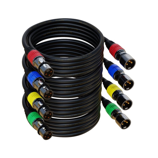 Cable XLR AuxLink de 30 m, paquete de 4, chapado en oro de 3 pines macho a hembra
