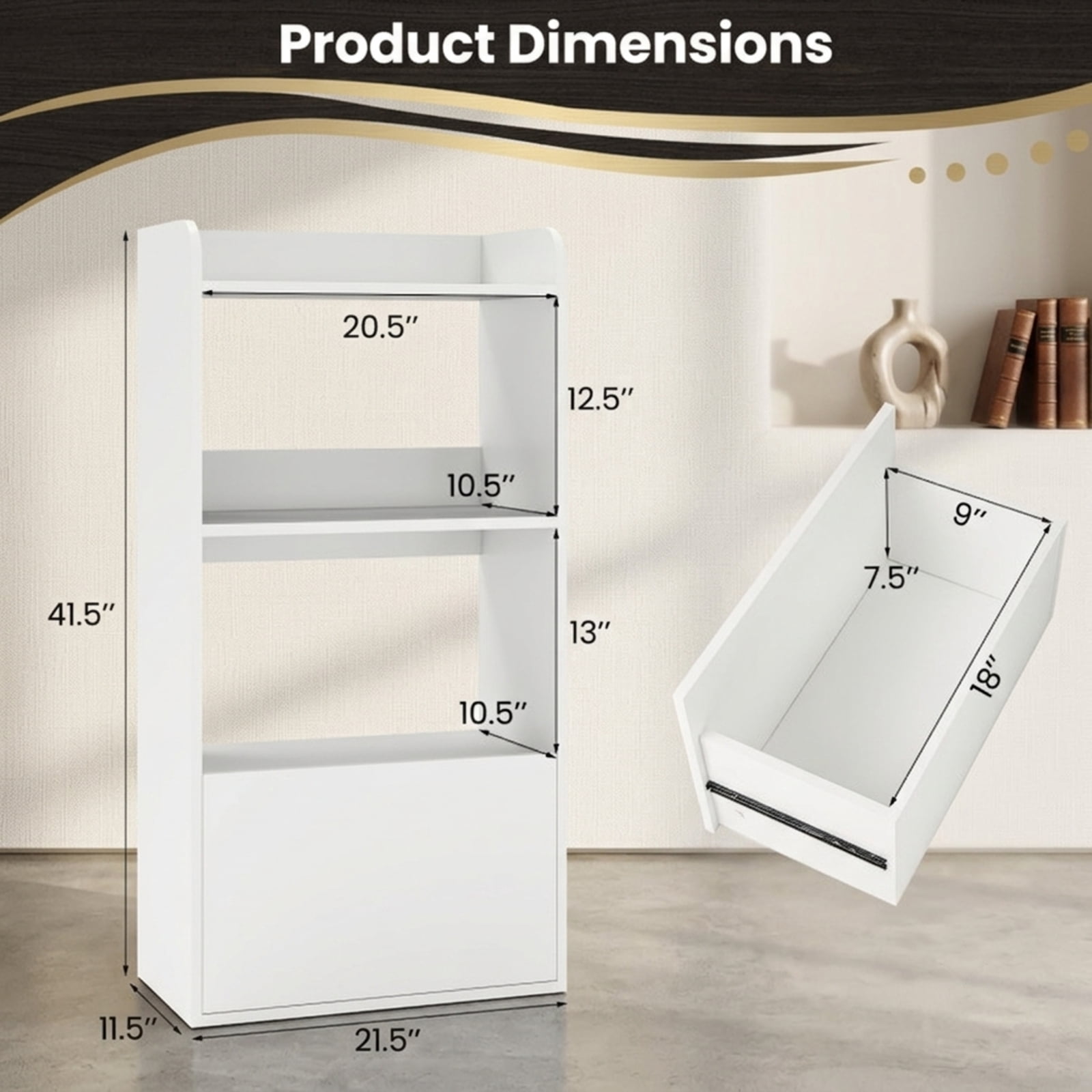 Furnibear Freestanding Bookshelf with 3-Tier Open Shelf for Living Room Home Office Bedroom Display Storage Shelf, White