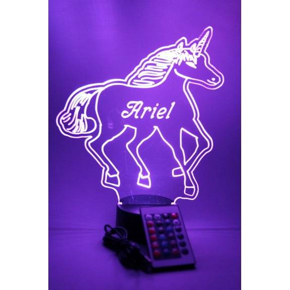 Unicorn Magical Princess Girls Kids Room Bedroom Night Light Up LED Free Engraved Custom Name Personalized Table Lamp Room Decor with Remote, 16 Color Options, Dimmer, It's Wow, Great Gift
