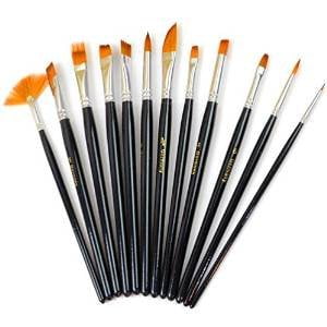 Paint Brush Set, FrontTech Round Pointed Tip Nylon Hair artist acrylic brush Watercolor Oil Painting (black (Best Paint Brushes For Watercolor)
