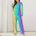 thumbnail image 2 of Pajama Sets for Women 2 Pcs, Rainbow Scales2 Button Down Long Sleeve Sleepwear Lounge PJ Sets, 2 of 6