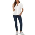thumbnail image 2 of INSPIRAR CHIC Top Casual de Verano para Mujeres con Ojal Notch Cuello en V Manga Corta Abullonada Blusa de Encaje de Algodón Camisetas S Blanca, 2 of 5