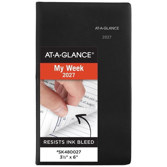AT-A-GLANCE DayMinder 2027 Weekly Planner Black Pocket 3 12 x 6 - Weekly