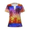 thumbnail image 3 of Zufioo Palm Trees at Sunset for Women's Deep V-neck Short-sleeved T-shirt, Top with Short Sleeves - with Stainless Steel Buckle, Moisture Wicking, Ideal Home Wear-Small, 3 of 9