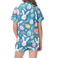 thumbnail image 4 of Byoo Toddler Girls' Graphic Sleepwear Set Easter Bunny Egg Printing Buttons Shirt Shorts Smooth Outfit Breathable Homewear Outfit, 4 of 4