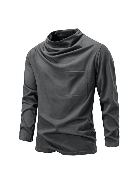 aoksee Fashion Men's Clothing T-Shirts Long Sleeve Shirts Casual New Pile Collar Fashionable Sleeved T-shirt Solid Color Breathable Base for Hauls