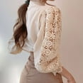 thumbnail image 7 of Womens Blouses – Elegant Button Down Blouse for Summer Casual Tops or Business Office Daily Wear Womens Autumn And Winter Women's Collar Cotton Solid Color Lace Hollow Long Sleeve Lace Shirt, 7 of 7