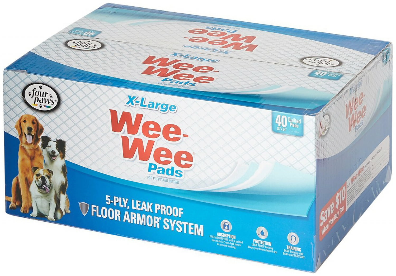 Four Paws Wee Wee Pads for Dogs, XLarge Pad 28x34 Inch, 40 Count, 4