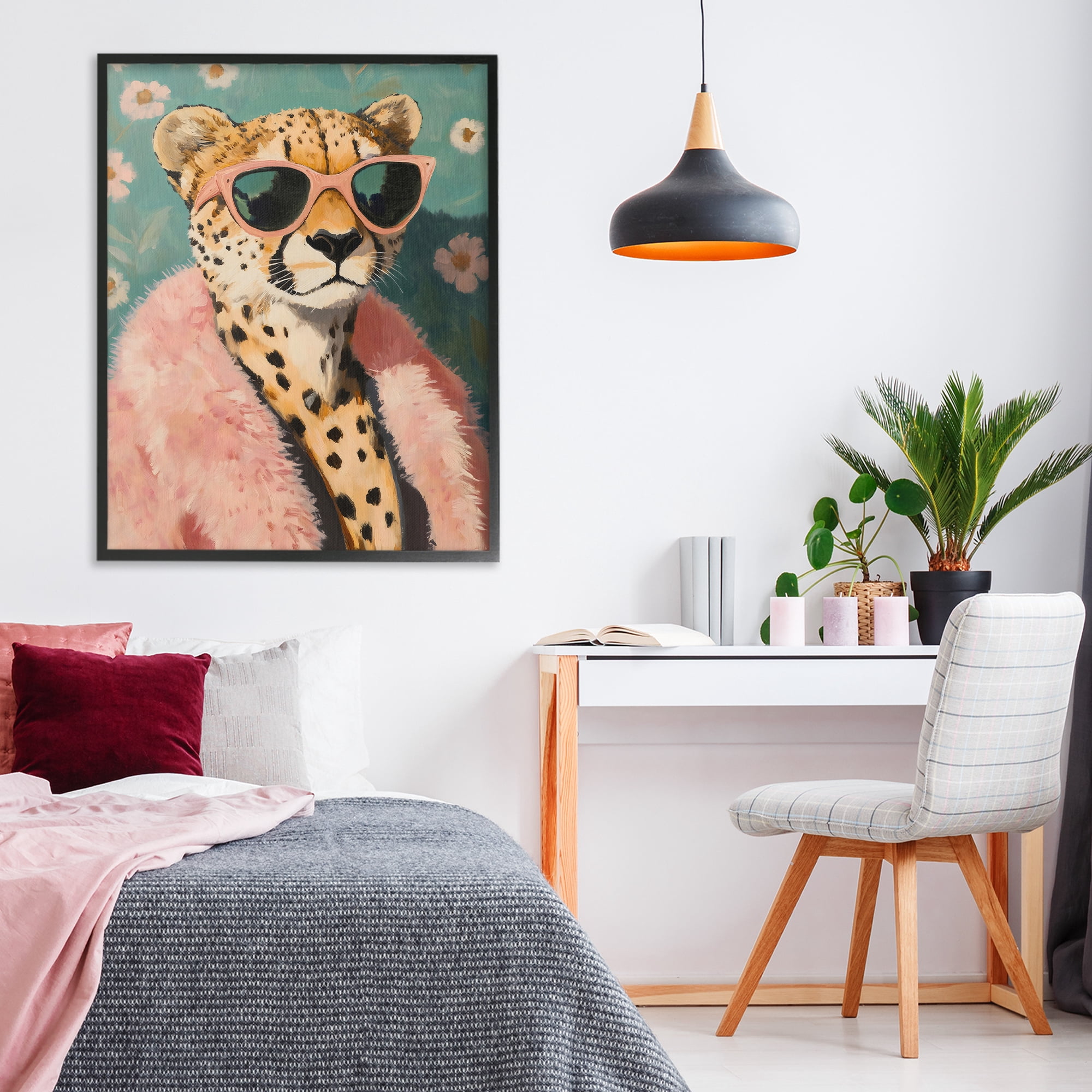 Stupell Industries Glam Cheetah in Pink Fur Black Framed Giclee Art, design by The Prints Vibe