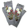 thumbnail image 4 of CUZIBR Womens Gloves Elegant Embroidered Flower Thermal Knitted Fingerless Gloves Warm Soft Textured Hand Mittens Cozy Fashion For Cycling Running Outdoor Activities, 4 of 4
