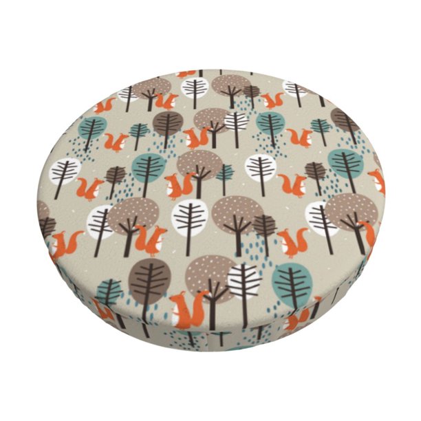 Balery Squirrels and Trees Fundas de asiento para taburete de bar redondo de tela de terciopelo ajustables que protegen de arañazos y manchas para sillas de 14 a 17 pulgadas.-12 inch