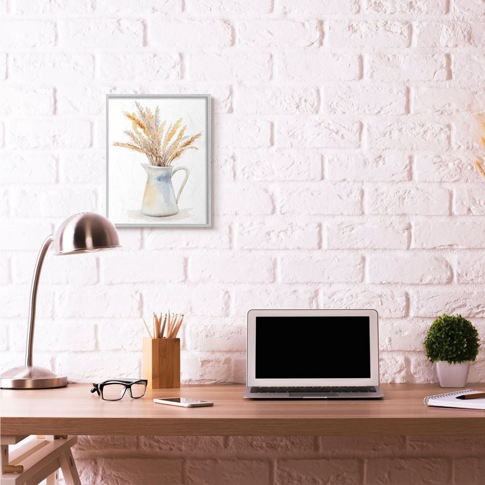 Stupell Industries Wheat In Jug Still Life Watercolor Painting Gray Farmhouse Rustic Framed Giclee Texturized Art by Lanie Loreth