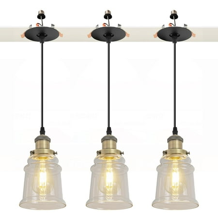 

Kiven Can Lights Retrofit Recessed Lighting with E26 Power Outlet Adapter 4/5 Inch Replacement Conversion Kit Farmhouse Glass Pendant Lighting for Living Room Hallway Kitchen 3 Lights Bronze