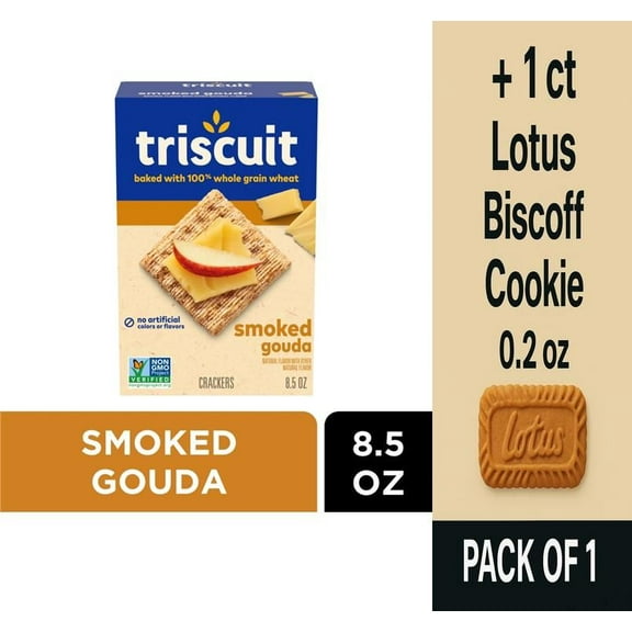 Triscuit Smoked Gouda Whole Grain Wheat Crackers 8.5 oz - Pack of 1 & Lotus Biscoff Cookie - 0.2 Oz - 1 ct